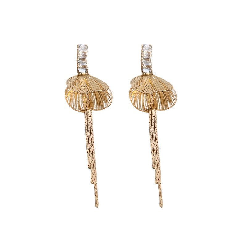 Wholesale Hollow Metal Petals Long Tassel Earrings